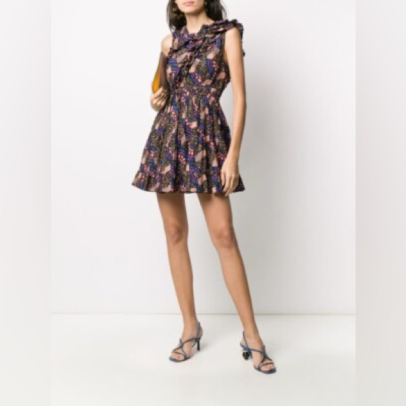 Ulla Johnson | Iliana Poplin Ruffle Mini Dress Size 6 Abstract Print 100% Cotton - Picture 2 of 13